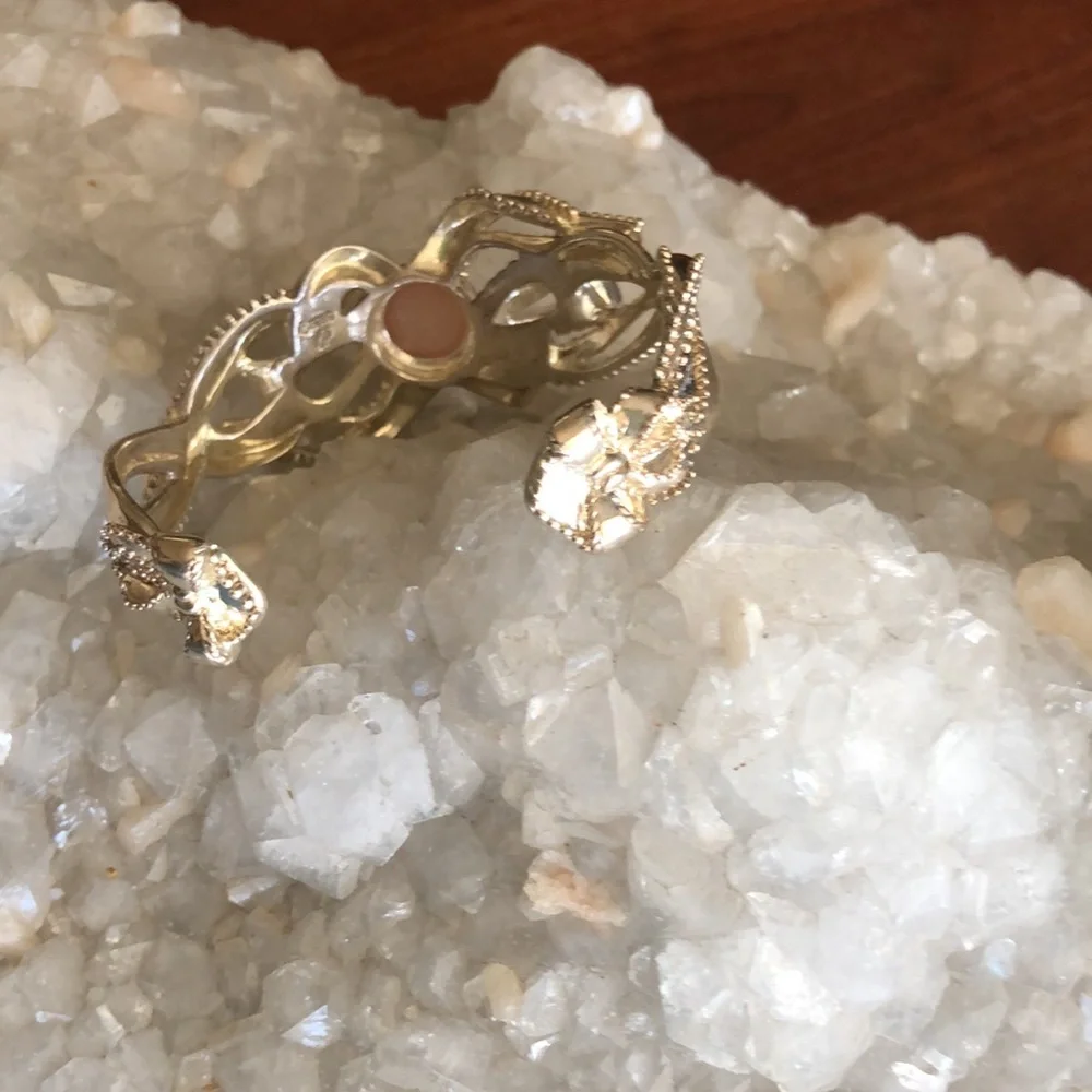 Carolyn Pollack Sterling Silver Genuine Pink Chalcedony Bow Cuff Bracelet Boho